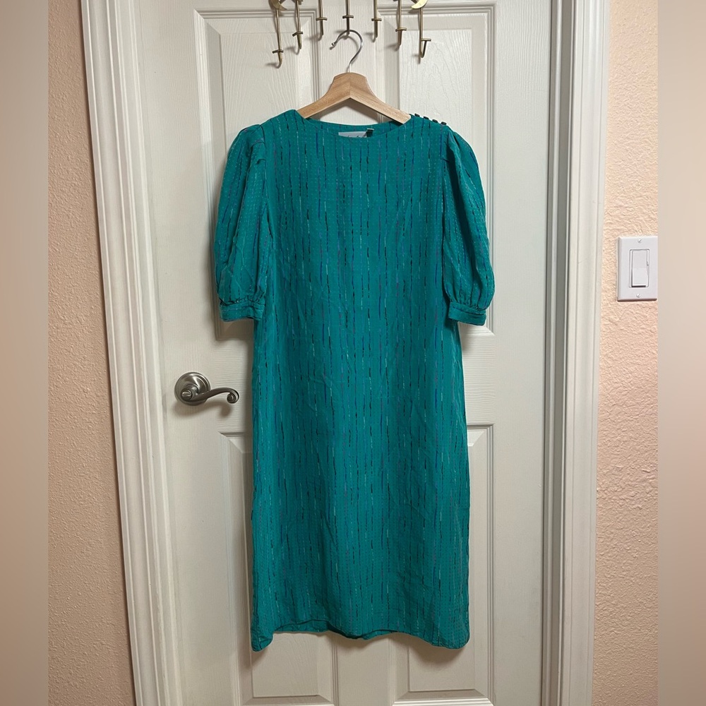 Vintage Adrianna Papell Teal Silk Shift Dress